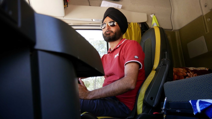 Freight business owner Hardeep Mander in a truck