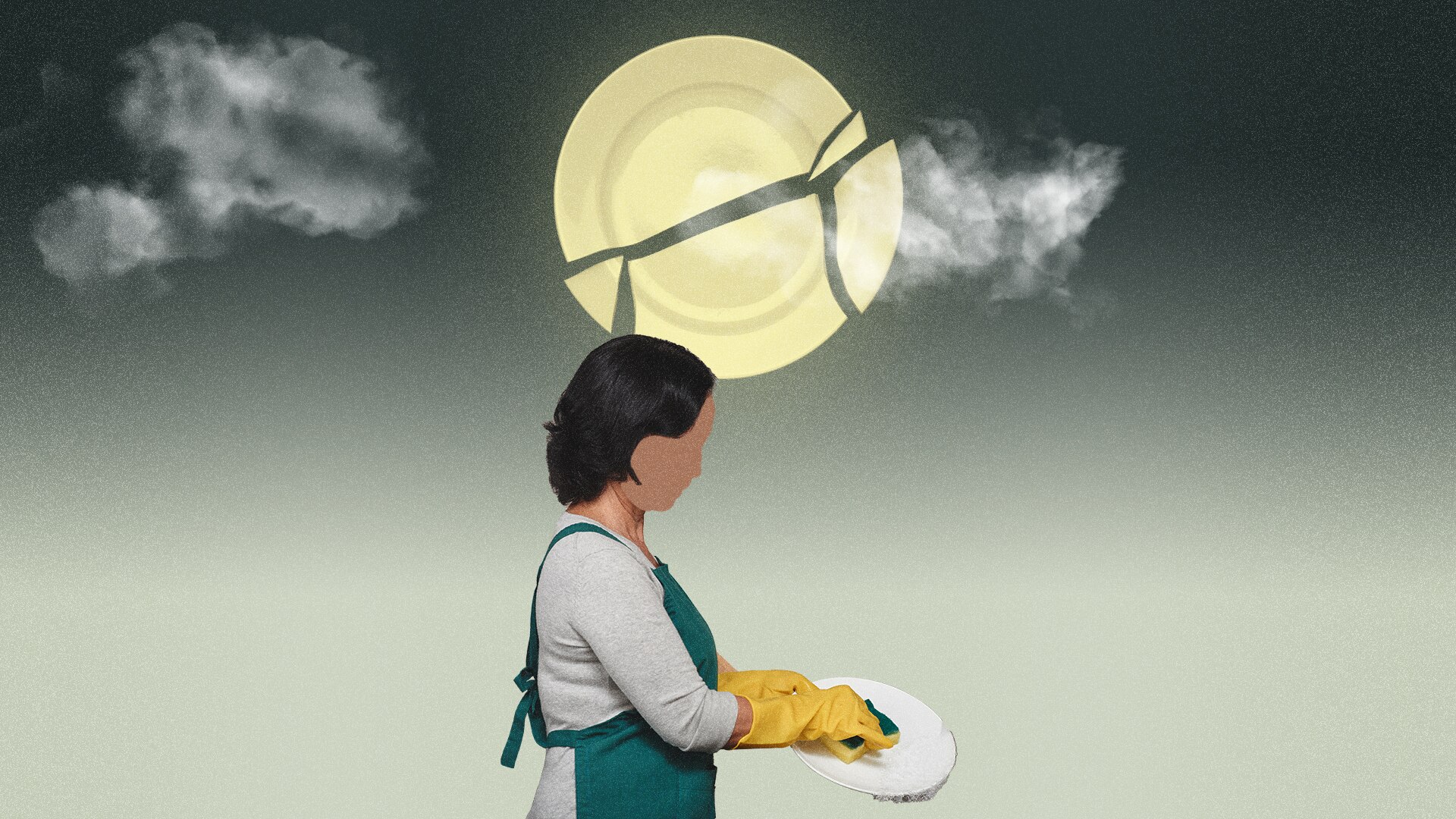 A graphic of a woman washing dishes.