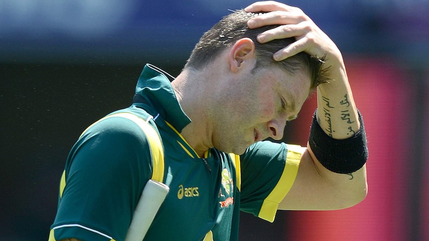 Australian captain Michael Clarke is dismissed by Sri Lanka in Brisbane.