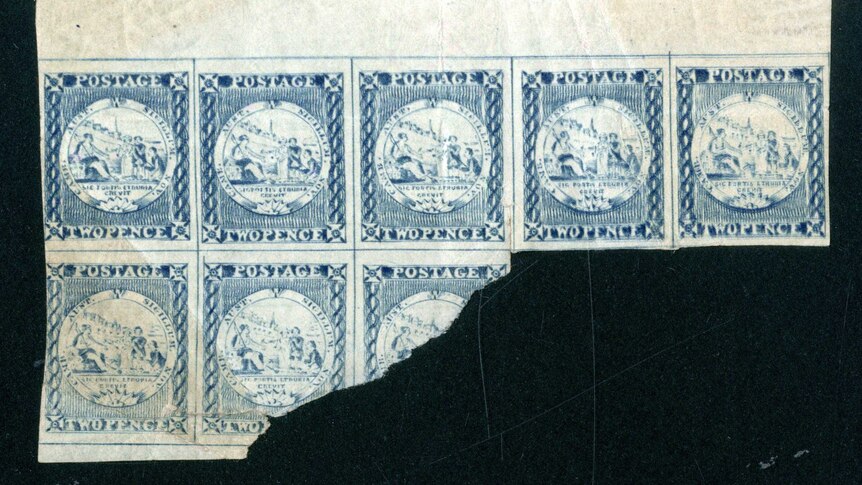 Set of six 1850 Sydney View stamps with original gum up for auction.