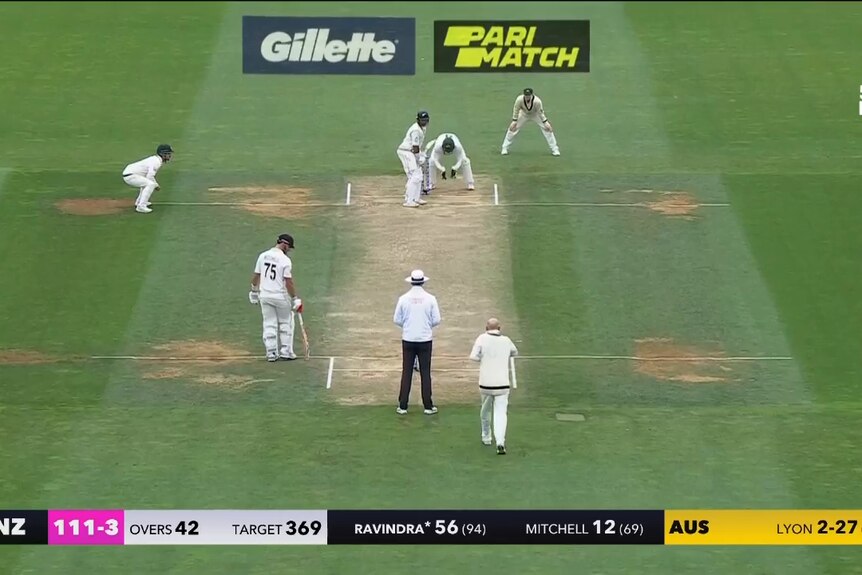a cricket match where an ad for parimatch is visible as a virtual billboard
