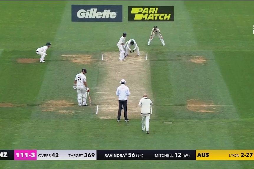 a cricket match where an ad for parimatch is visible as a virtual billboard