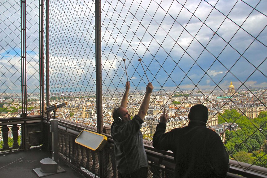 Joseph Bertolozzi and Joe Popp recording the Eiffel Tower