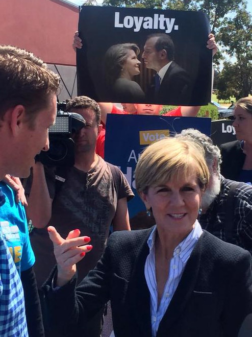 Julie Bishop with loyalty sign