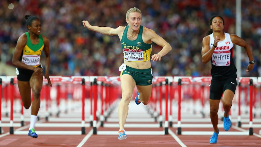 Sally Pearson crosses the line to win 100m hurdles