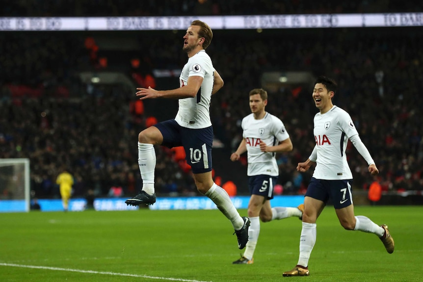 Tottenham's Harry Kane celebrates goal against Stoke City