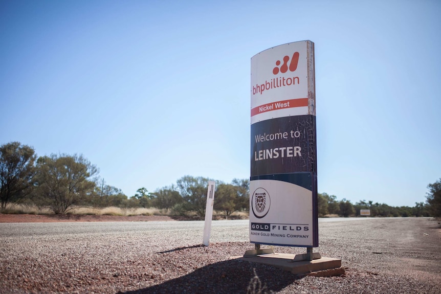 A BHP sign at the entrance of Leinster, WA.