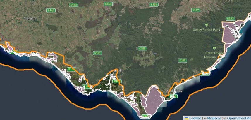 A map of the Great Ocean Road.