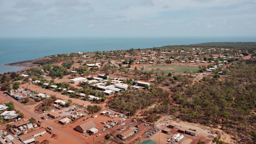 An aerial view of the township of Galiwin'ku on Elcho Island.