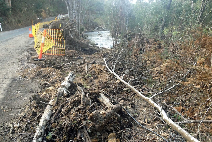 Road damage near Liffey Falls in Tasmania