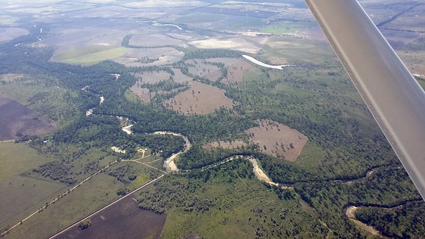 An aerial view of the Dumaresq River in southern Queensland.