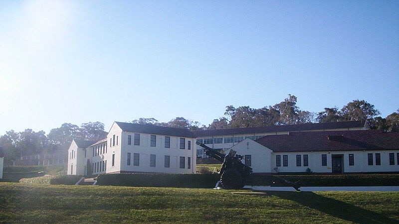 Buildings and a cannon at the Royal Military College in Duntroon.