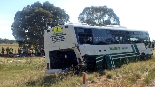A bus, which was hit by a truck in Locksley, was carrying 47 students.