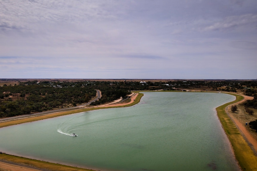 aerial image of a blue lake