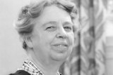 Black and white photo of Eleanor Roosevelt, gently smiling