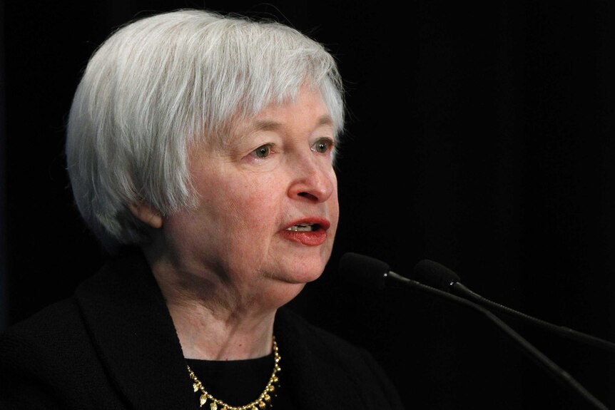 Janet Yellen addresses a conference.