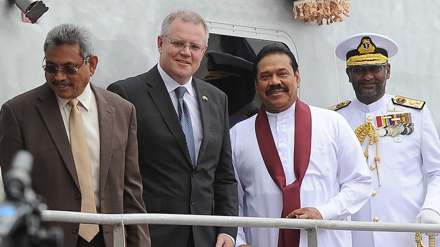 Scott Morrison and Sri Lankan president Mahinda Rajapakse in Colombo
