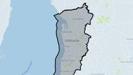 A map of Adelaide with a black line around it