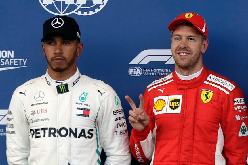 Lewis Hamilton and Sebastian Vettel after qualifying for the Azerbaijan F1 Grand Prix