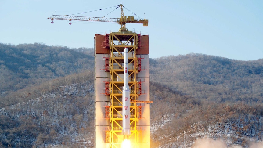 A rocket is seen being launched at the Sohae site in 2016