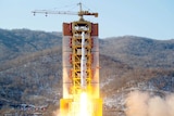 A rocket is seen being launched at the Sohae site in 2016