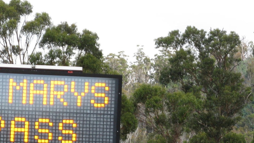 Road closed signs at St Marys pass, Tasmania.