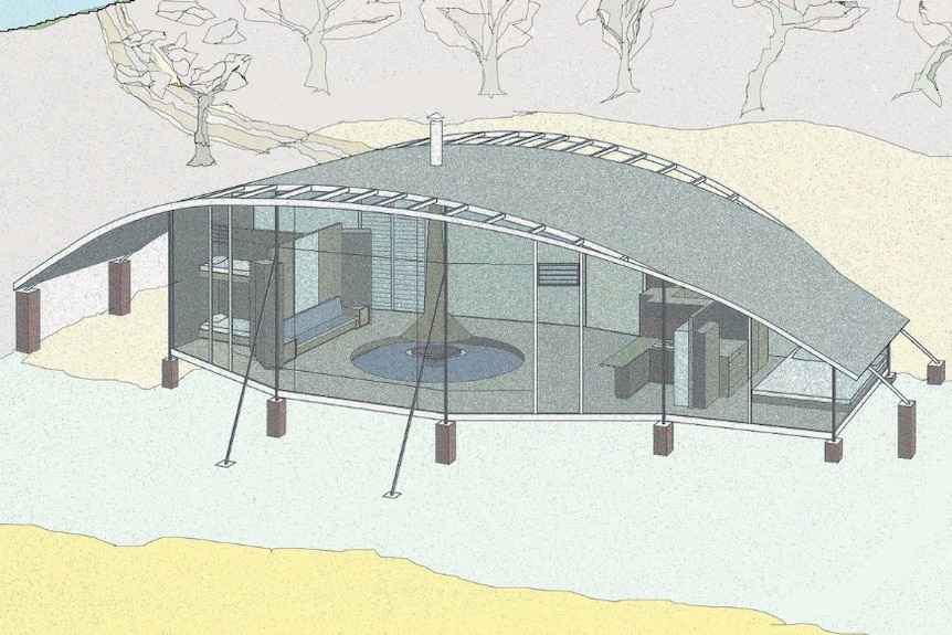 an architect's design of a modern house with lots of glass at the front
