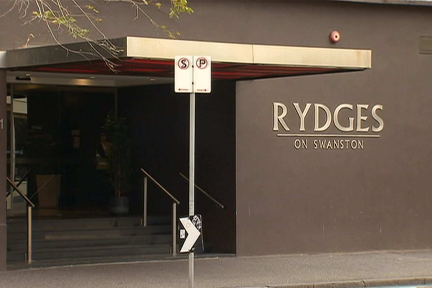 The sign outside of the Rydges on Swanston hotel in Melbourne.