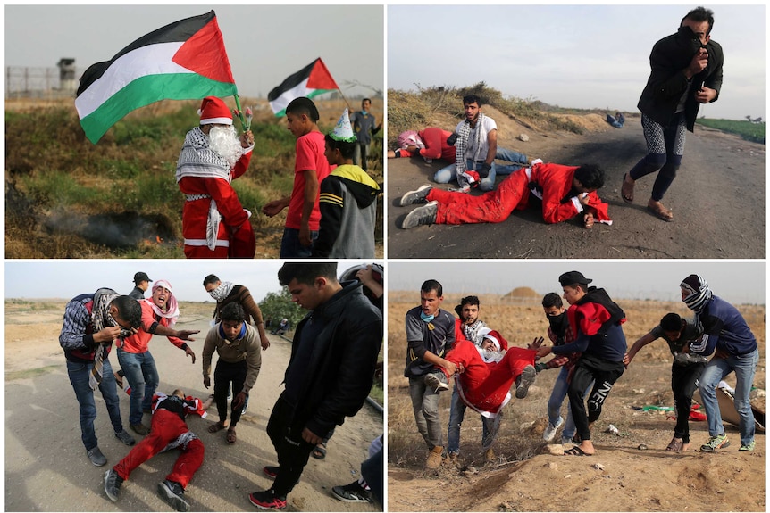 Palestinian protester dressed as Santa injured in clash with Israeli army