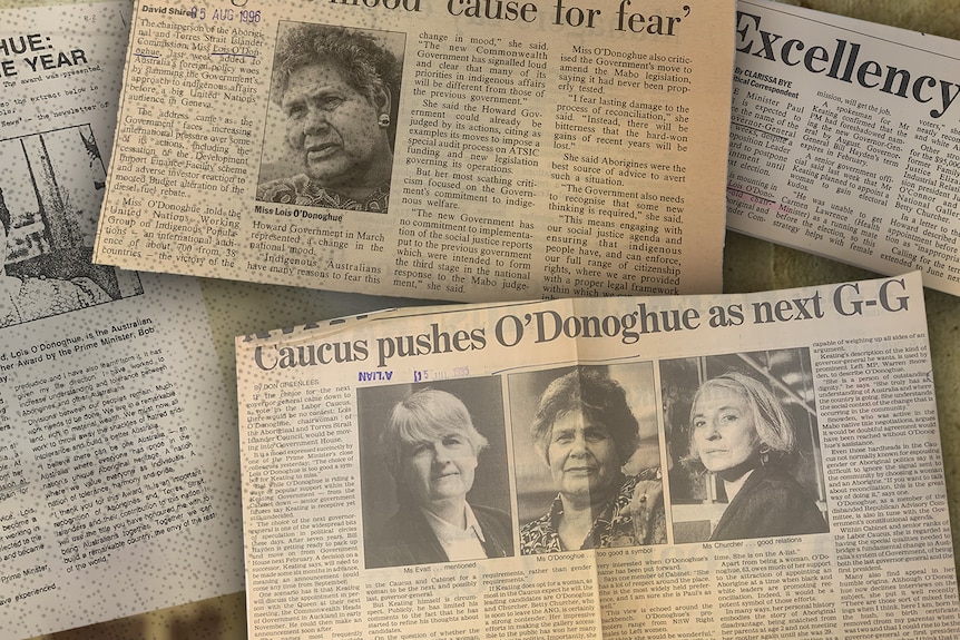 A collage of newspaper clippings about Lowitja O'Donoghue.