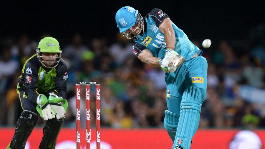 In form ... Chris Lynn hits out against Sydney Thunder at the Gabba last Sunday