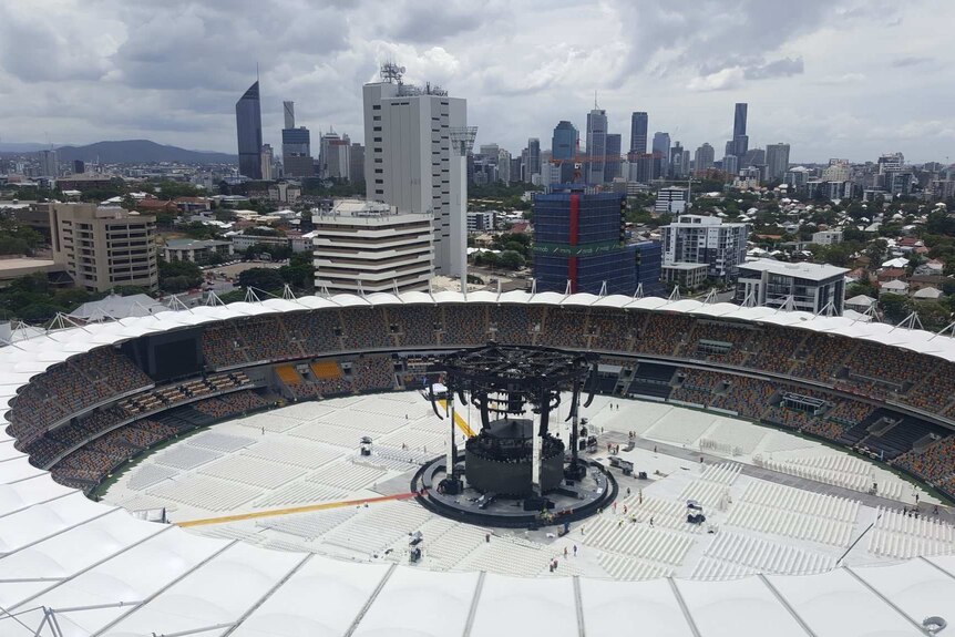 Preparations underway at The Gabba for tonight's concert.
