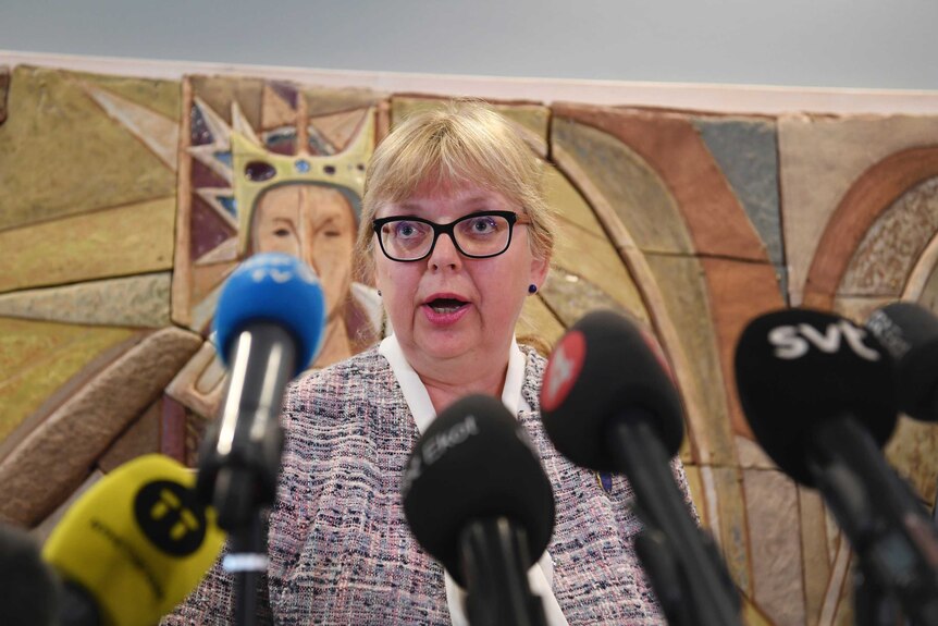 Swedish Prosecutor Eva-Marie Persson speaks to the media