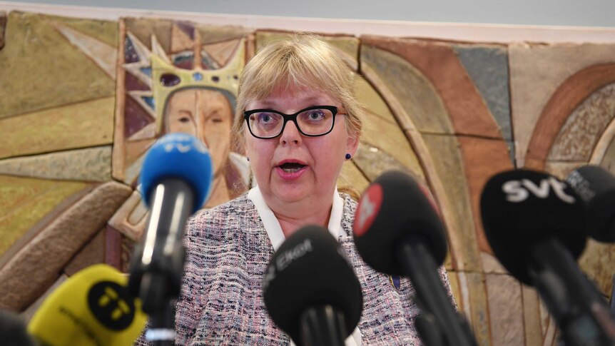 Swedish Prosecutor Eva-Marie Persson speaks to the media