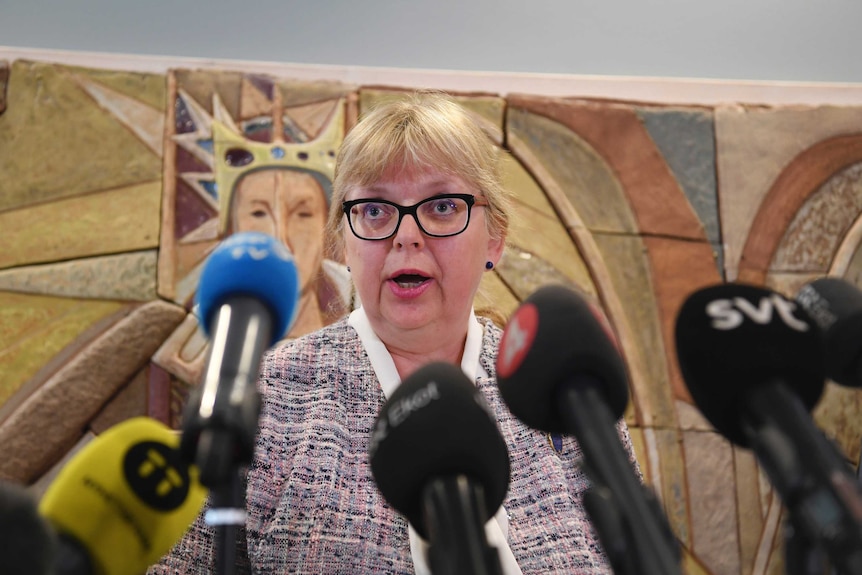 Swedish Prosecutor Eva-Marie Persson speaks to the media