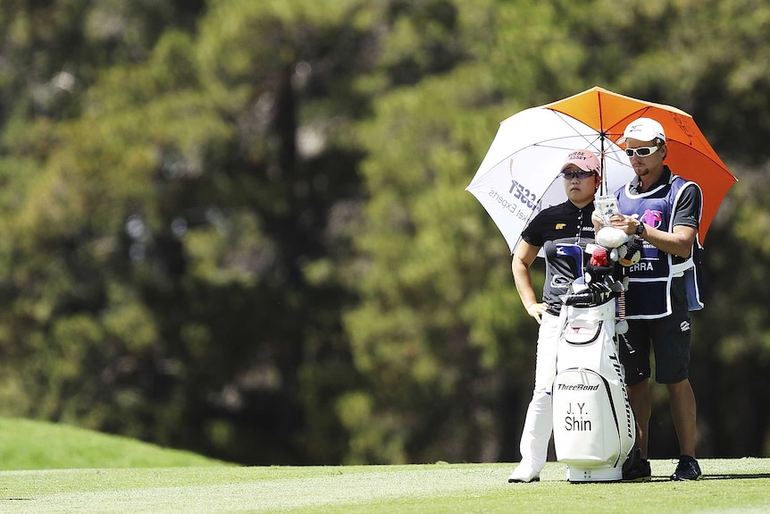 South Korea's Jiyai Shin watches the group ahead at Royal Canberra.