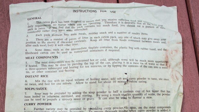 Menu instructions in the ration packs