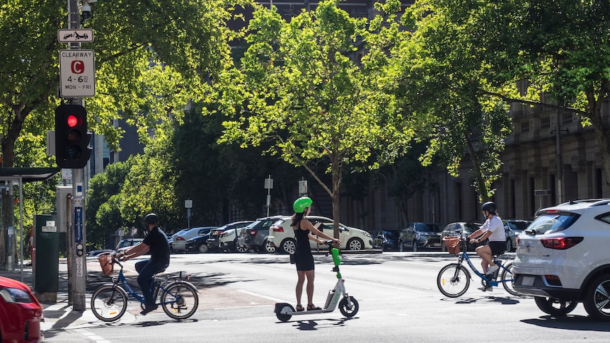 Woman on an e-scooter in Melbourne