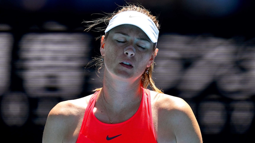 Maria Sharapova closes her eyes and looks tired on court at the Australian Open.