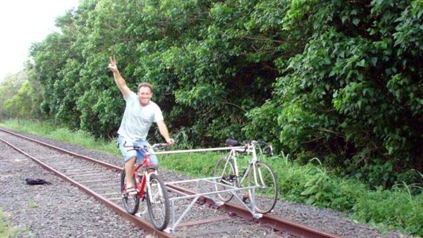 Julio Mottola takes his locobike for a ride.