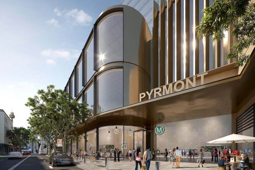 A train station with the word Pyrmont on it