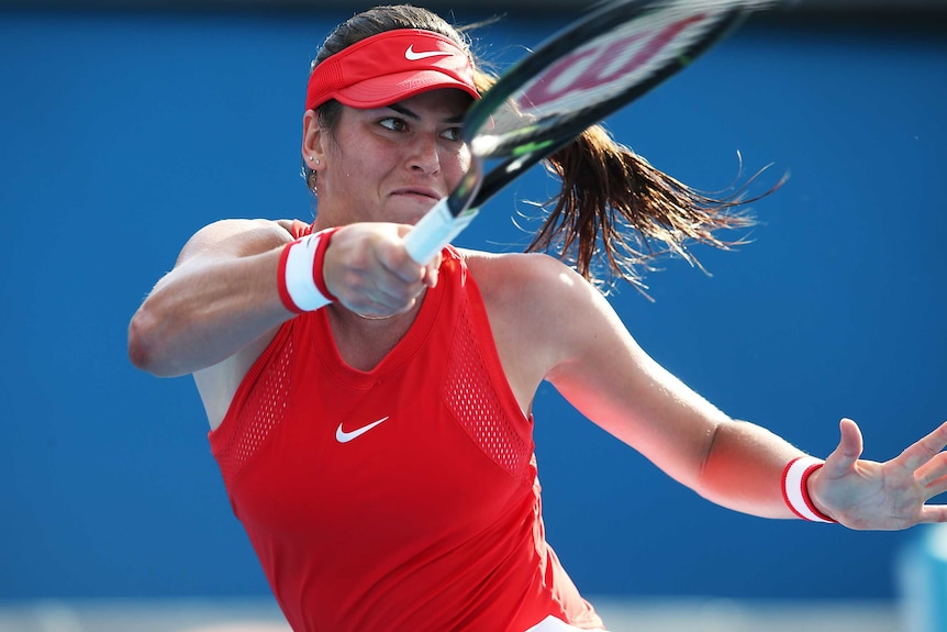 Ajla Tomljanovic returns a shot at Australian Open
