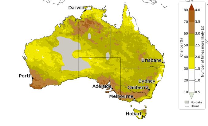 BOM "chance of extremes" map winter 2023