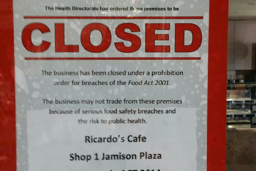 ACT Government prohibition notice stuck to the door of Ricardo's Cafe in Jamison.