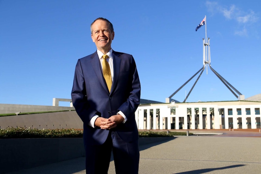 Opposition Leader Bill Shorten outside Parliament House