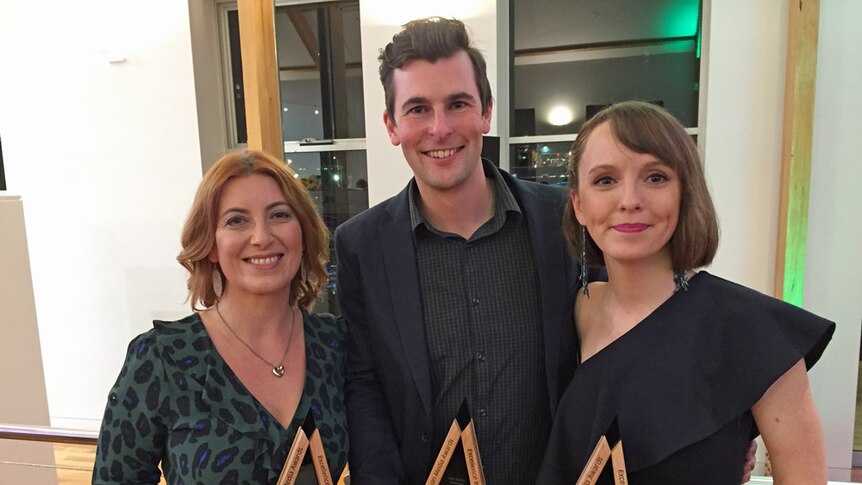 Linda Hunt, Chris Rowbottom and Natalie Whiting with their awards