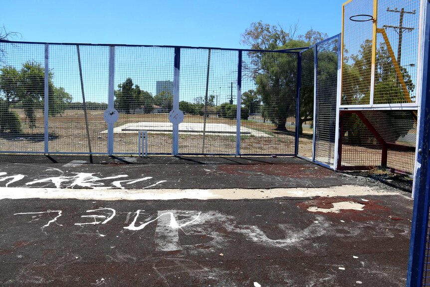 A run-down basketball court in Moree, NSW