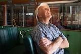 Pat Hallahan, Bus Preservation Society volunteer inside Scarborough 15
