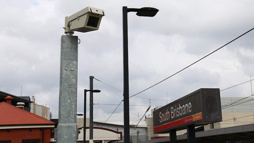 A camera on the platform at South Brisbane station