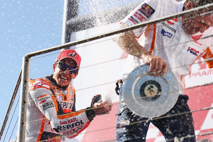 Marc Marquez celebrates Australian MotoGP win